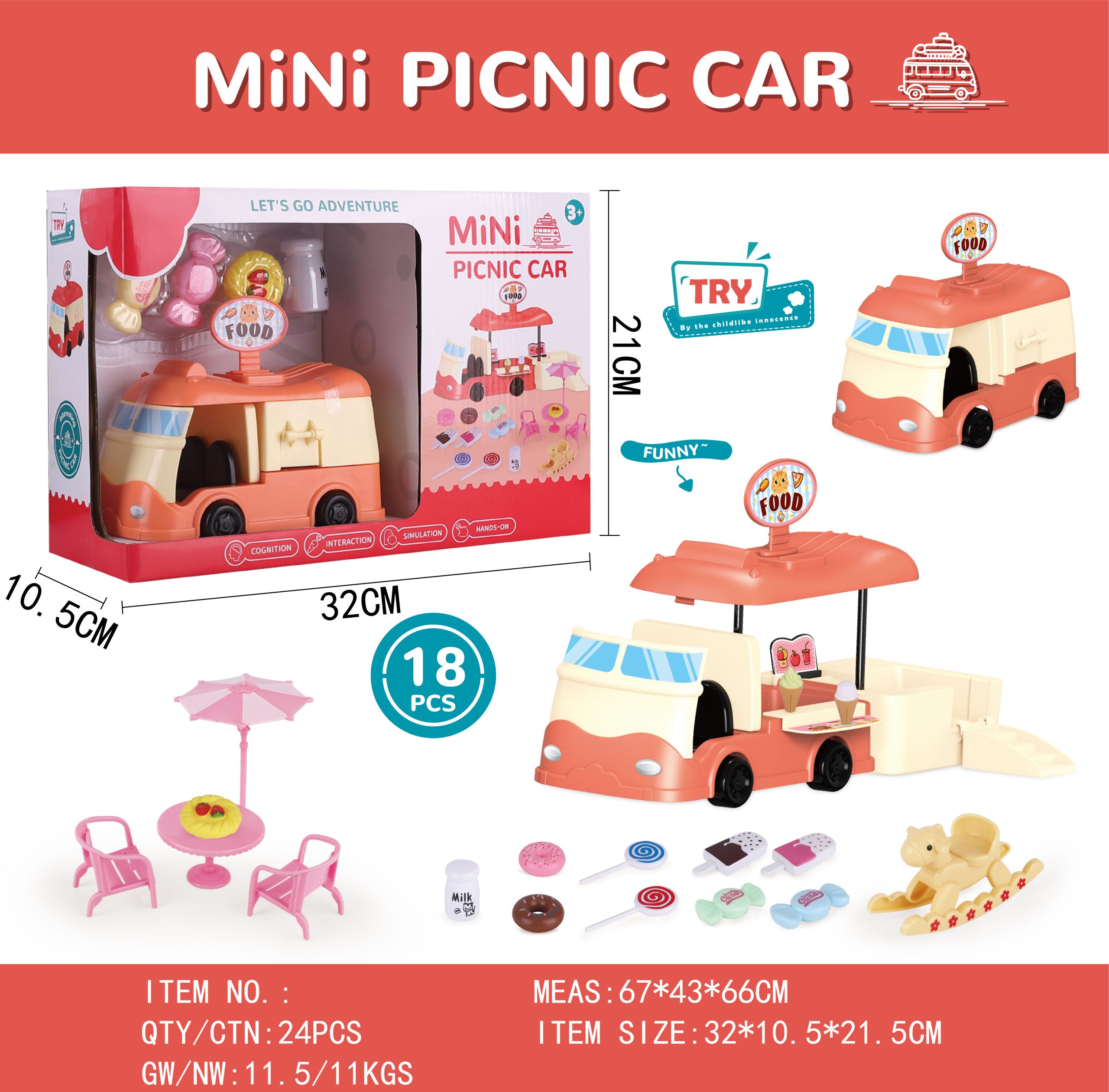 Mini Picnic Car Playset Colorful Food Truck Toy with Picnic Accessories for Endless Imaginative Play (2)