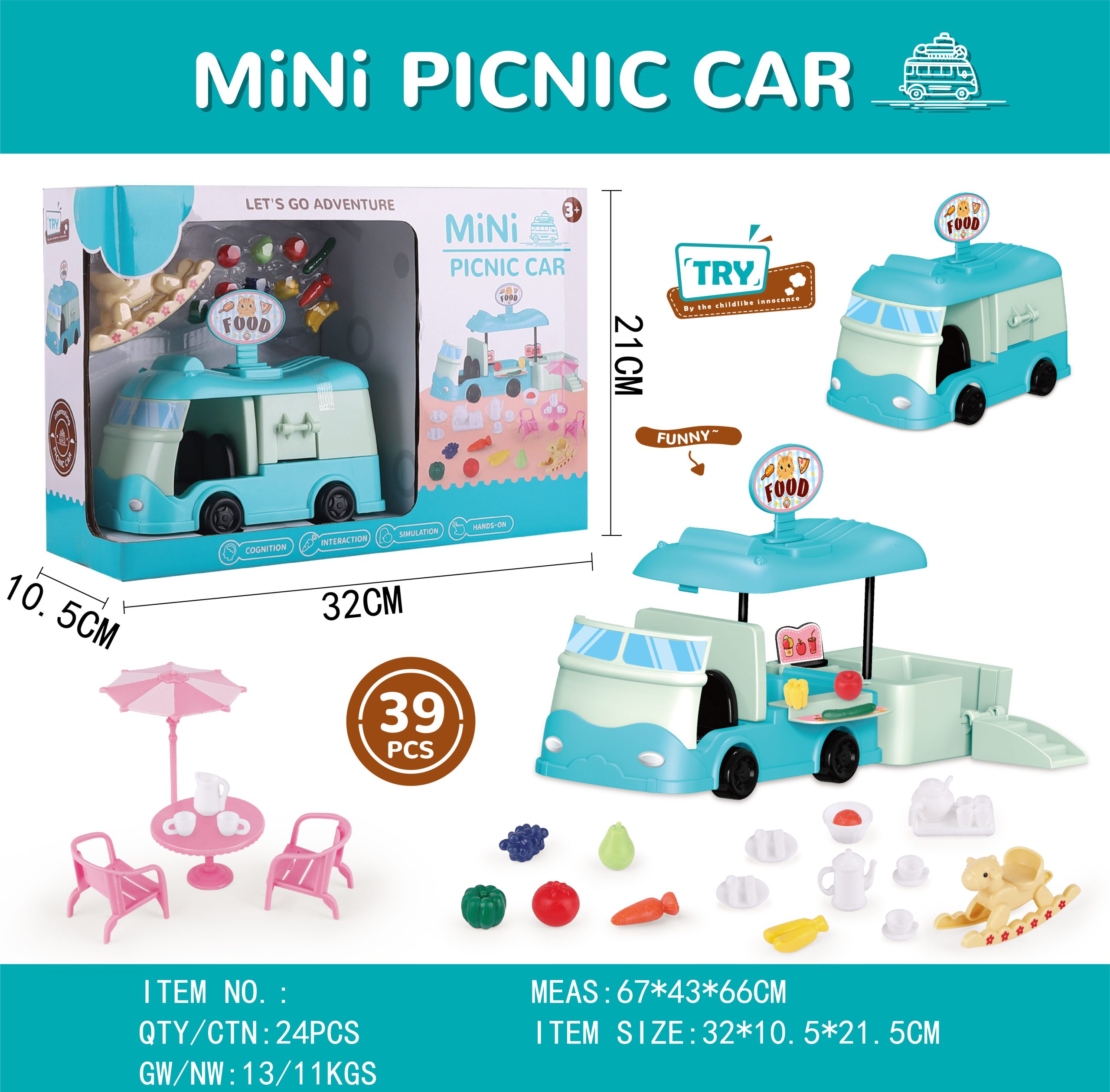Mini Picnic Car Playset Colorful Food Truck Toy with Picnic Accessories for Endless Imaginative Play (4)