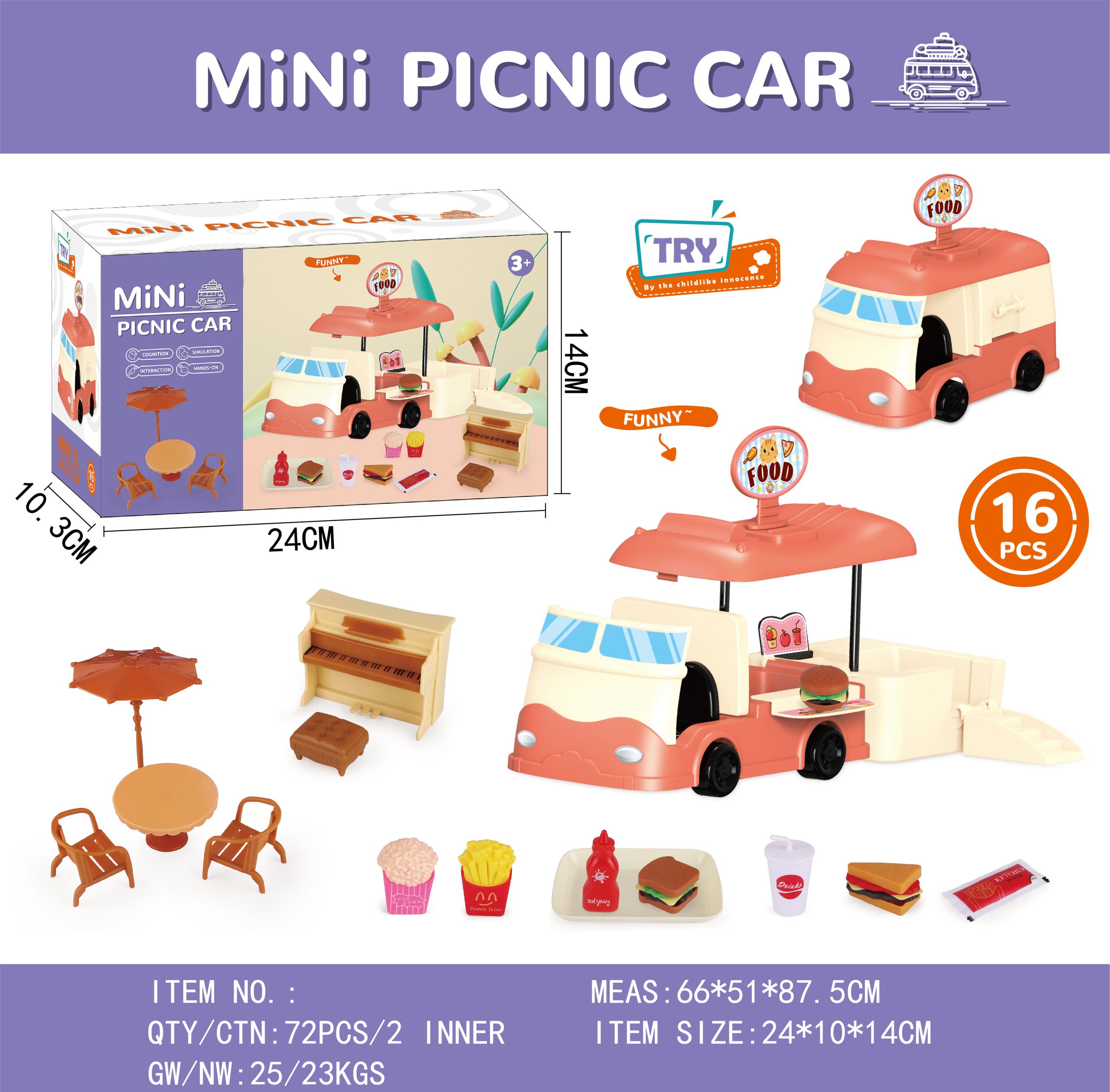 Mini Picnic Car Playset Colorful Food Truck Toy with Picnic Accessories for Endless Imaginative Play (6)