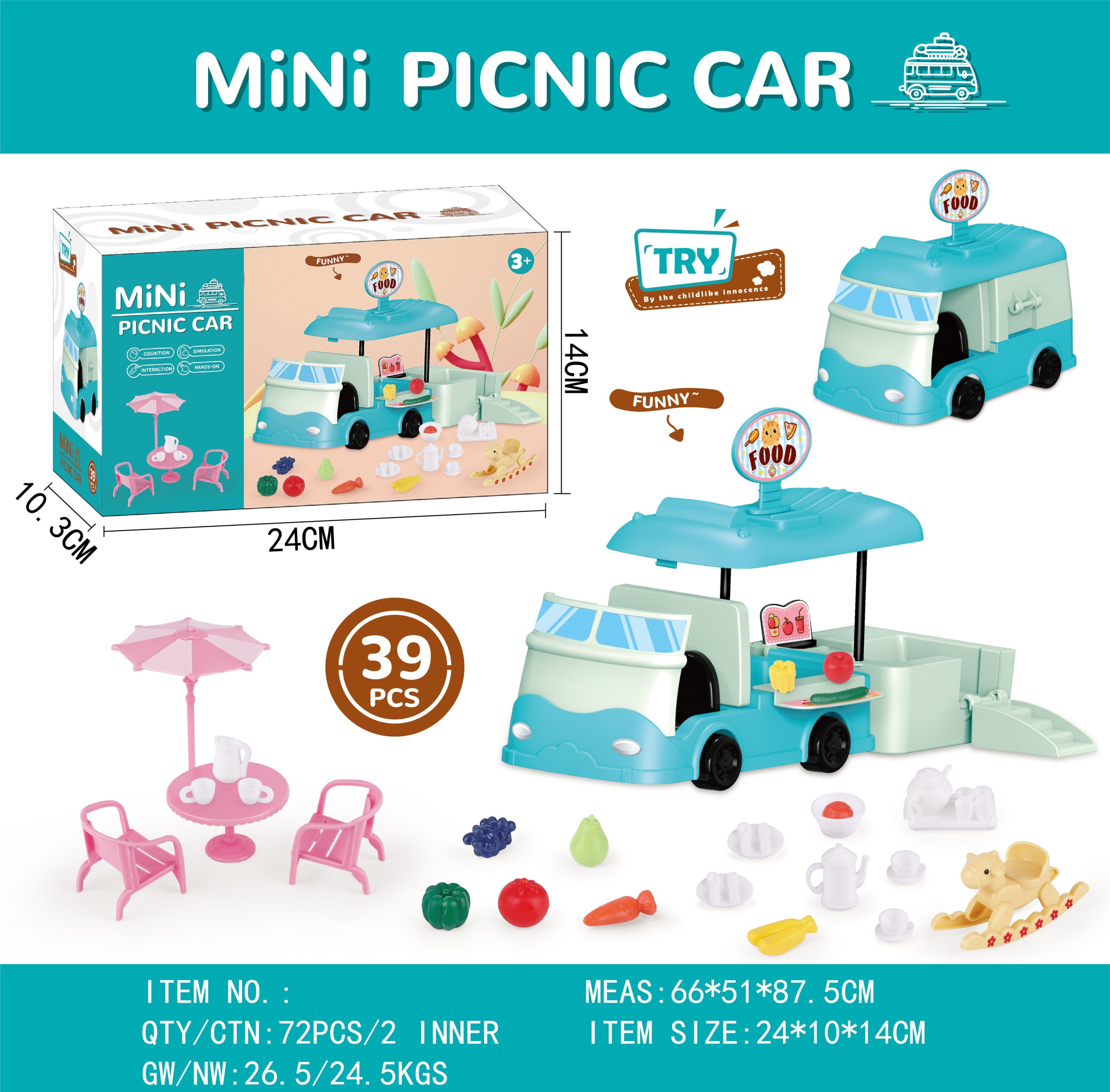 Mini Picnic Car Playset Colorful Food Truck Toy with Picnic Accessories for Endless Imaginative Play (9)