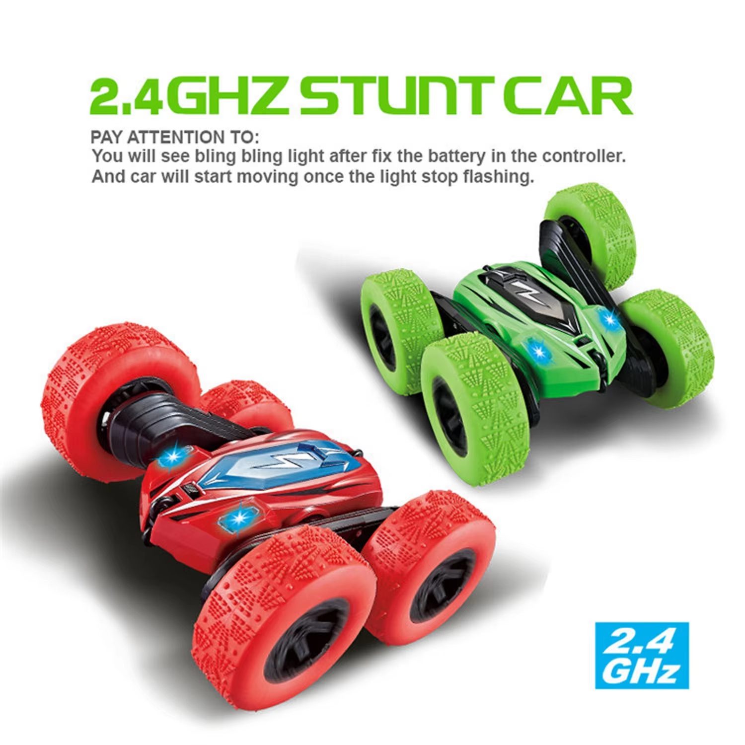 Radio-Controlled Stunt Car High-Performance 2.4GHz with 360° Rotation, LED Lights, and Durable Design - Red and Green Options (11)