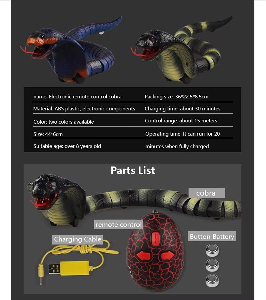Rechargeable RC Snake Toy with IR Controller Realistic Movement, Detachable Design, and LED Eyes for Kids and Pet Owners (6)