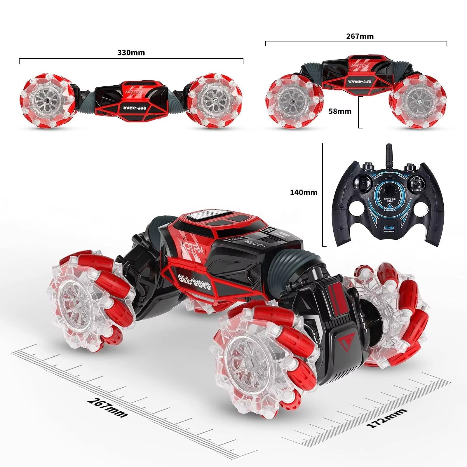Remote Control Stunt Car with 360° Rotation, LED Lights, and Music - Double-Sided Play for Extreme Adventures (11)