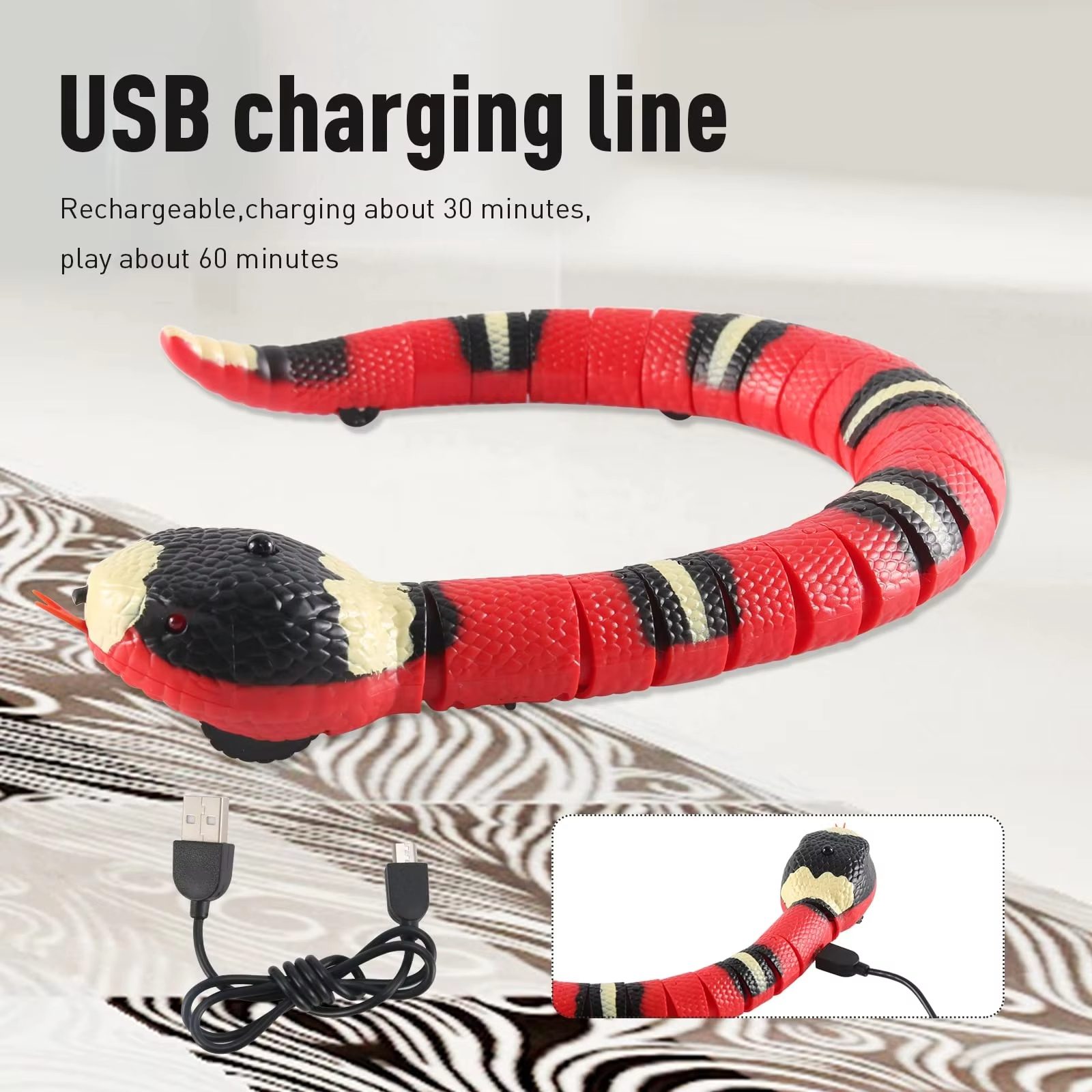 Remote-Controlled Snake Toy with Obstacle Avoidance - Interactive USB Rechargeable Pet Playmate (10)