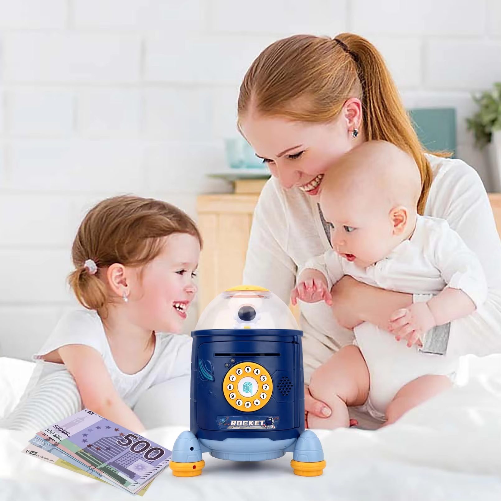 Rocket Themed Piggy Bank with Fingerprint Security - Kids' Electronic Coin and Cash Saving Toy with Story Mode and Sound Effects (11)
