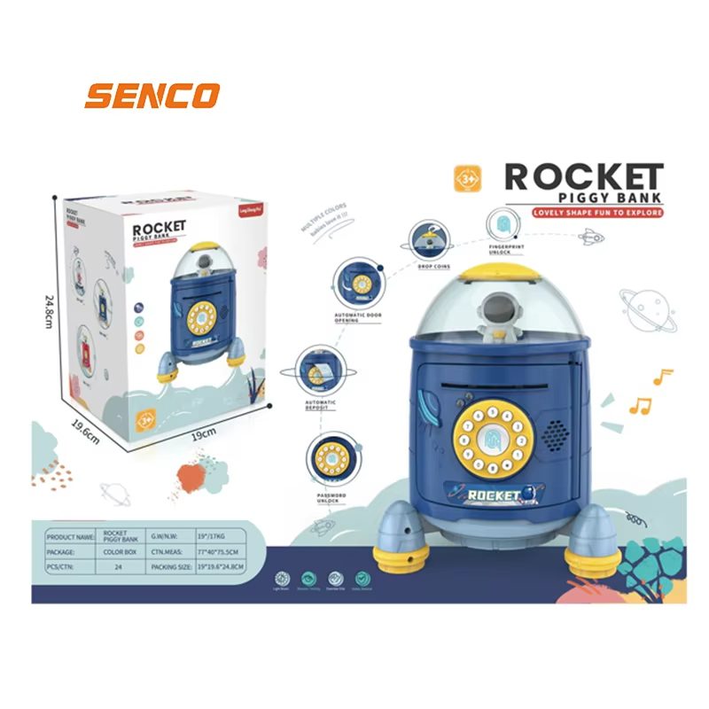 Rocket Themed Piggy Bank with Fingerprint Security - Kids' Electronic Coin and Cash Saving Toy with Story Mode and Sound Effects (12)
