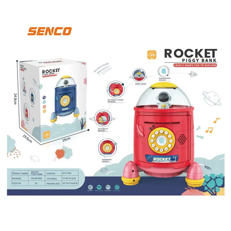 Rocket Themed Piggy Bank with Fingerprint Security - Kids' Electronic Coin and Cash Saving Toy with Story Mode and Sound Effects (14)