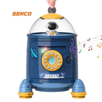 Rocket Themed Piggy Bank with Fingerprint Security - Kids' Electronic Coin and Cash Saving Toy with Story Mode and Sound Effects