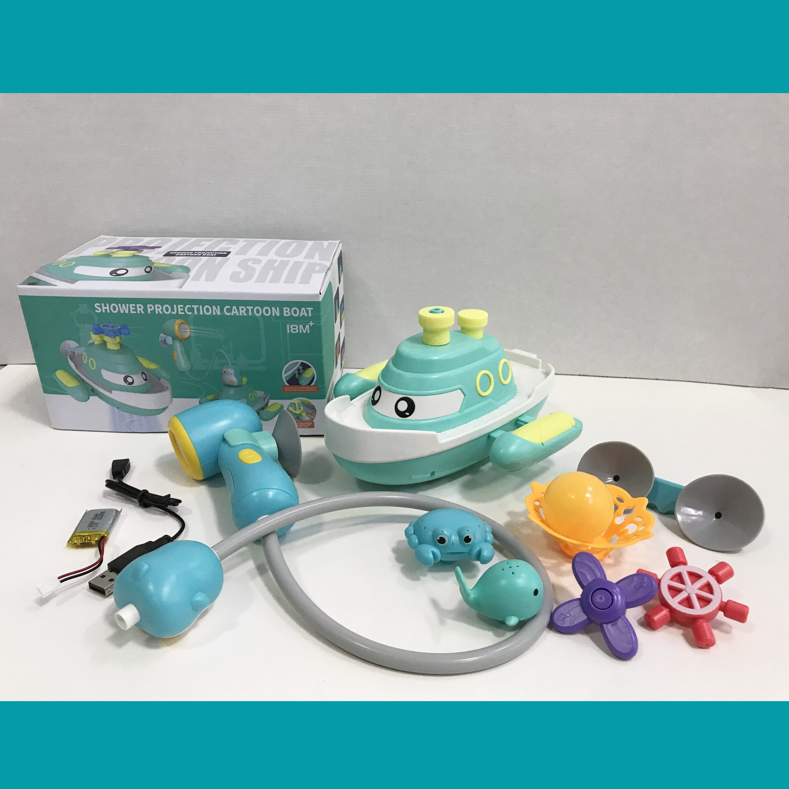 Ship Bath Toy Projection Cartoon Style - Interactive Water Play with Detachable Submarine and Ocean Projector for Kids (12)