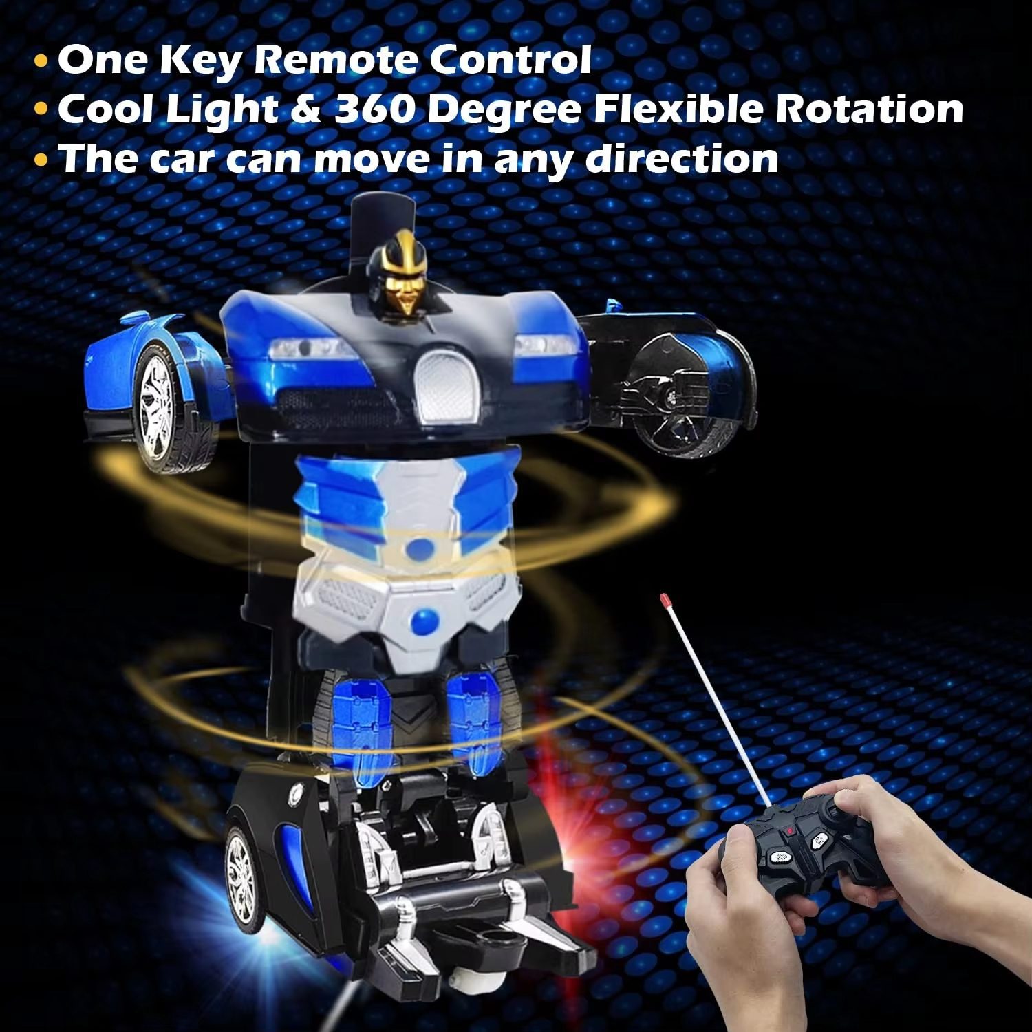 Transforming Remote Control Car with USB Rechargeable Battery - Blue and Black Robot Toy for Kids - High-Tech RC Vehicle with Cool Light and 360-Degree Rotation (10)