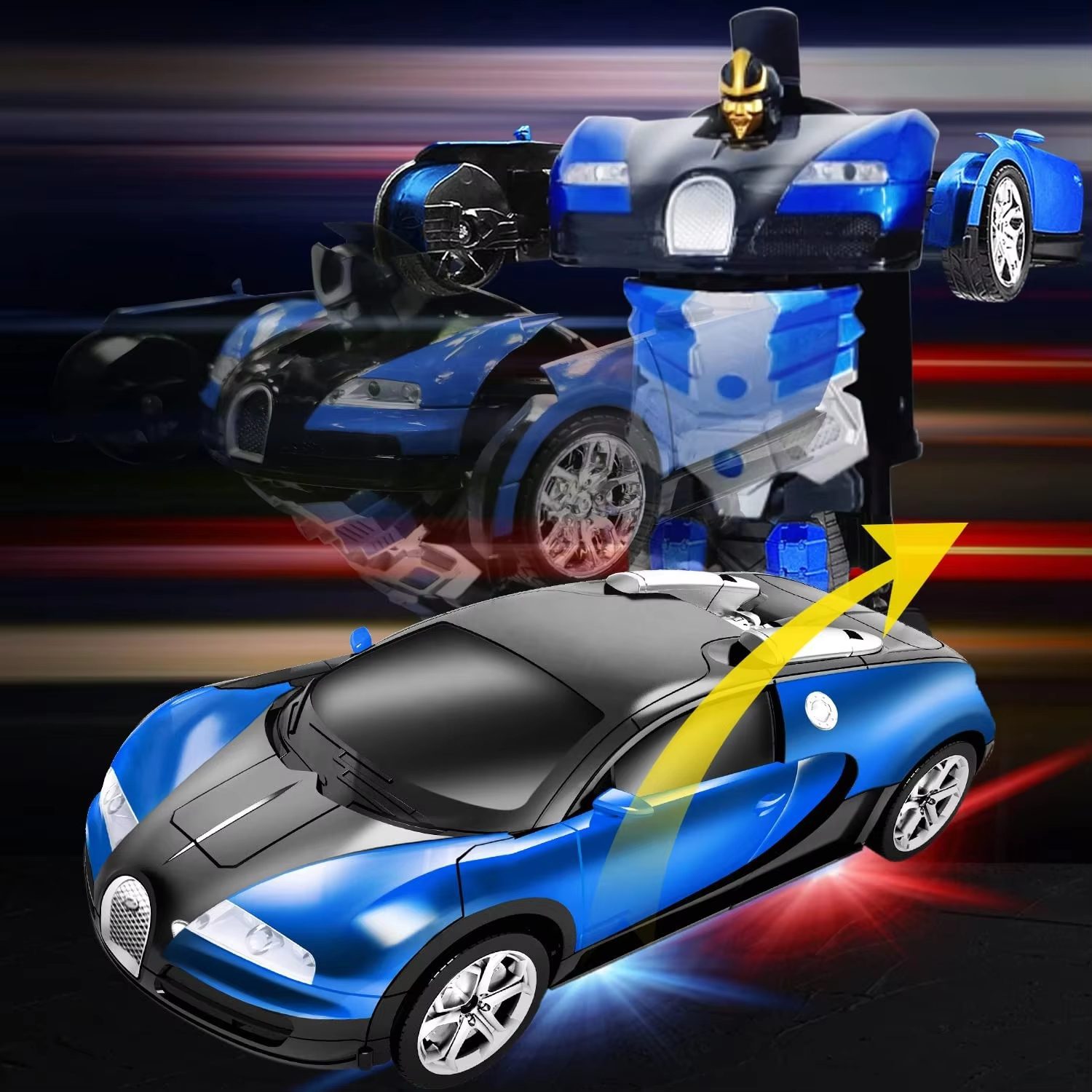 Transforming Remote Control Car with USB Rechargeable Battery - Blue and Black Robot Toy for Kids - High-Tech RC Vehicle with Cool Light and 360-Degree Rotation (11)