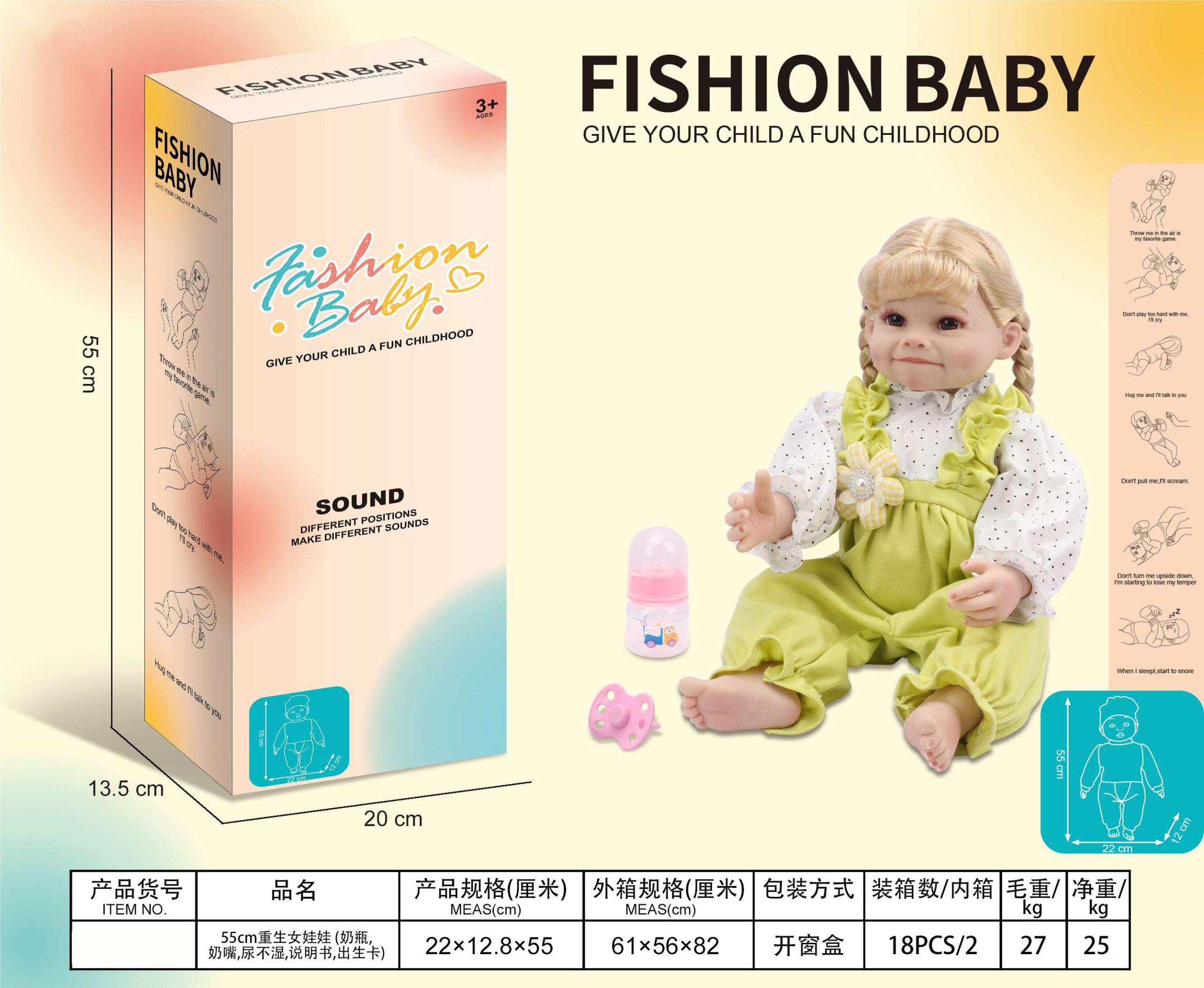 22-inch Fashion Baby Doll with Interactive Sounds and Accessories Set - Realistic Baby Toy for Kids Aged 3+ (10)