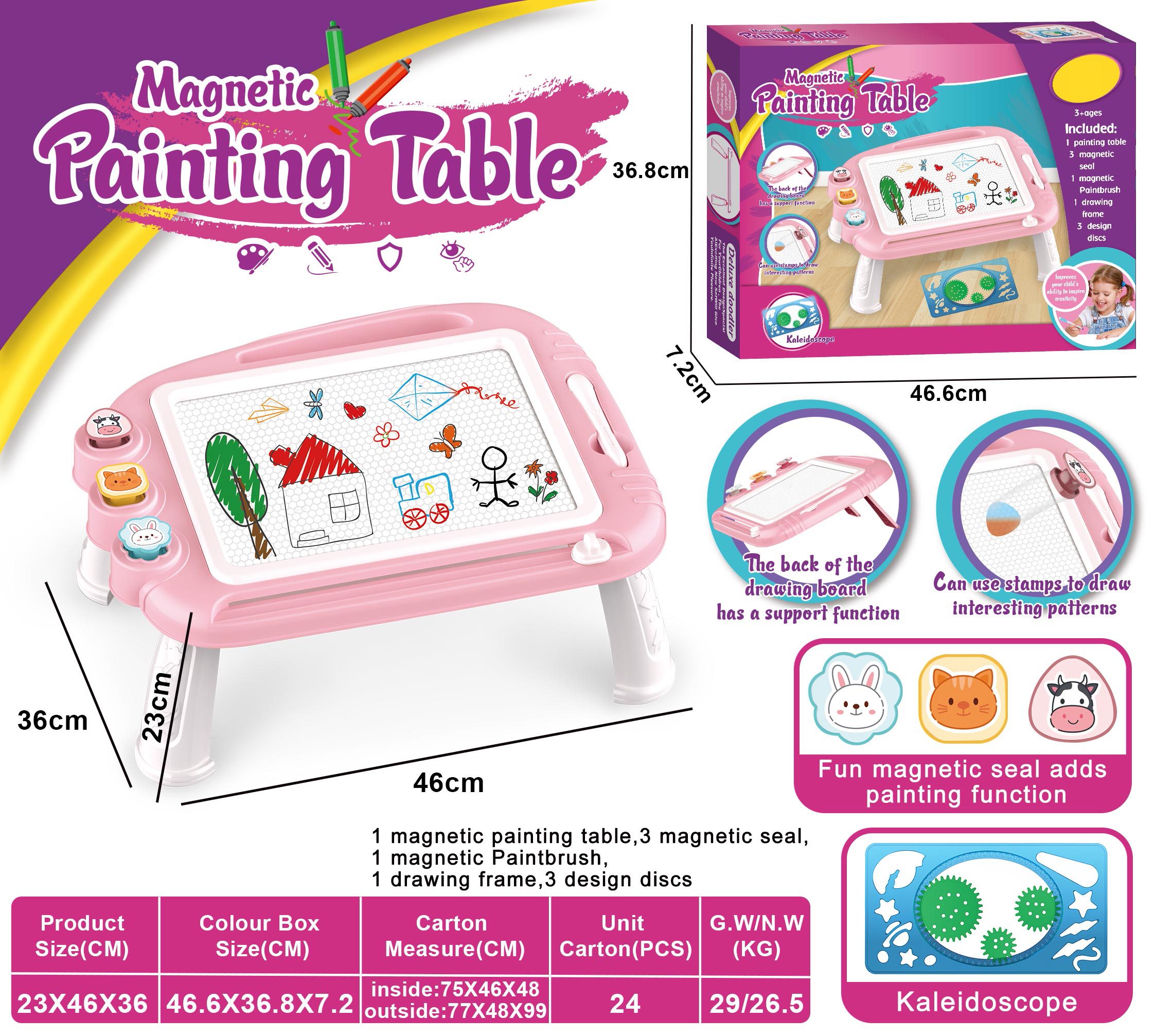 Children Creative Play-set Magnetic Painting Table with Stamps a