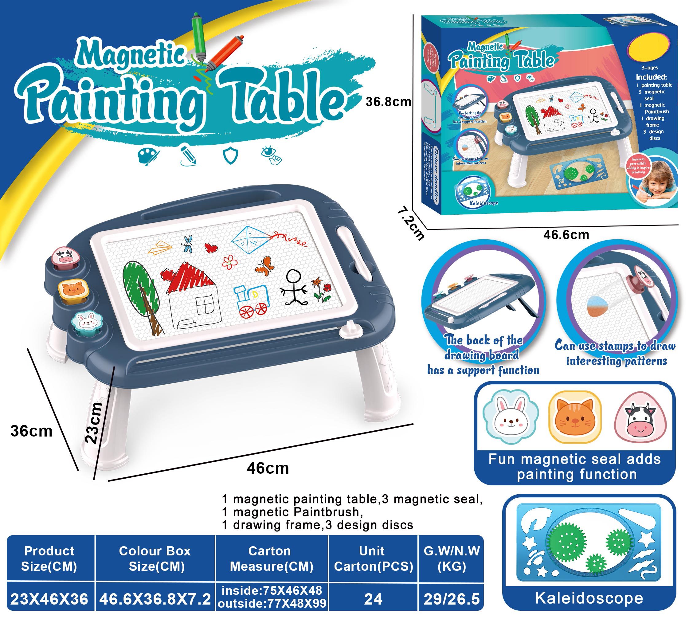 Children Creative Play-set Magnetic Painting Table with Stamps a