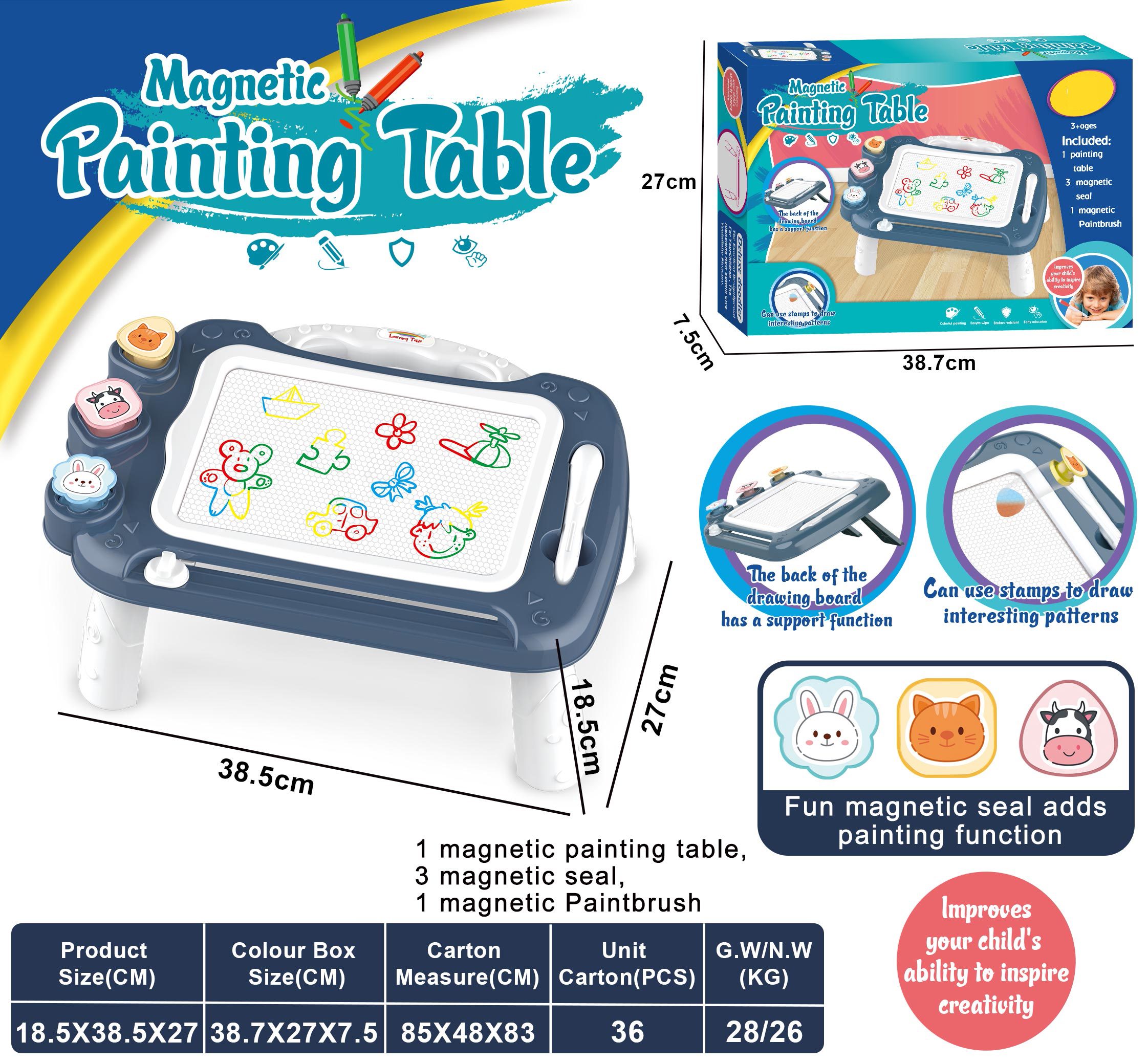 Children Creative Play-set Magnetic Painting Table with Stamps a