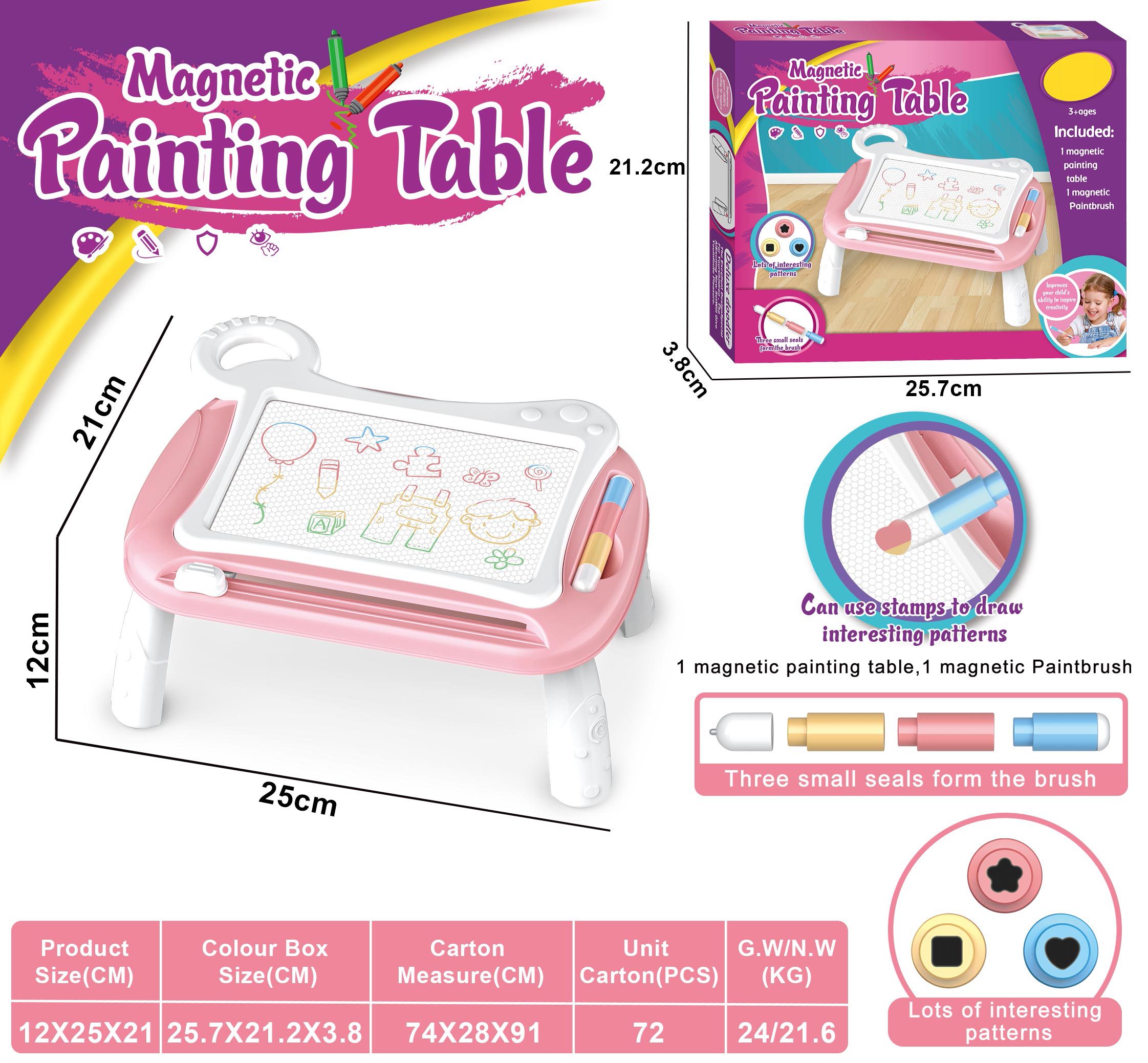 Children Creative Play-set Magnetic Painting Table with Stamps a