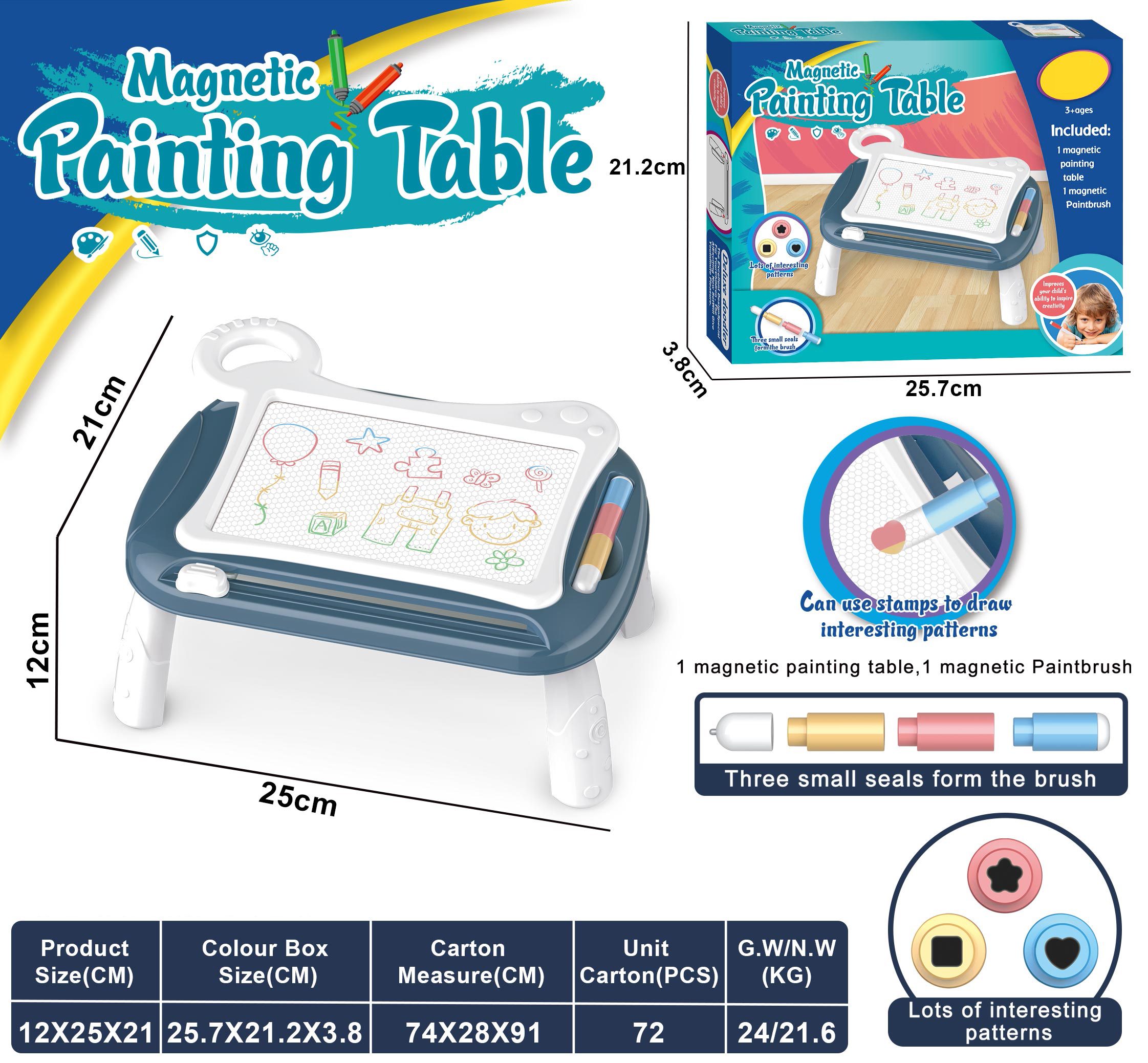 Children Creative Play-set Magnetic Painting Table with Stamps a