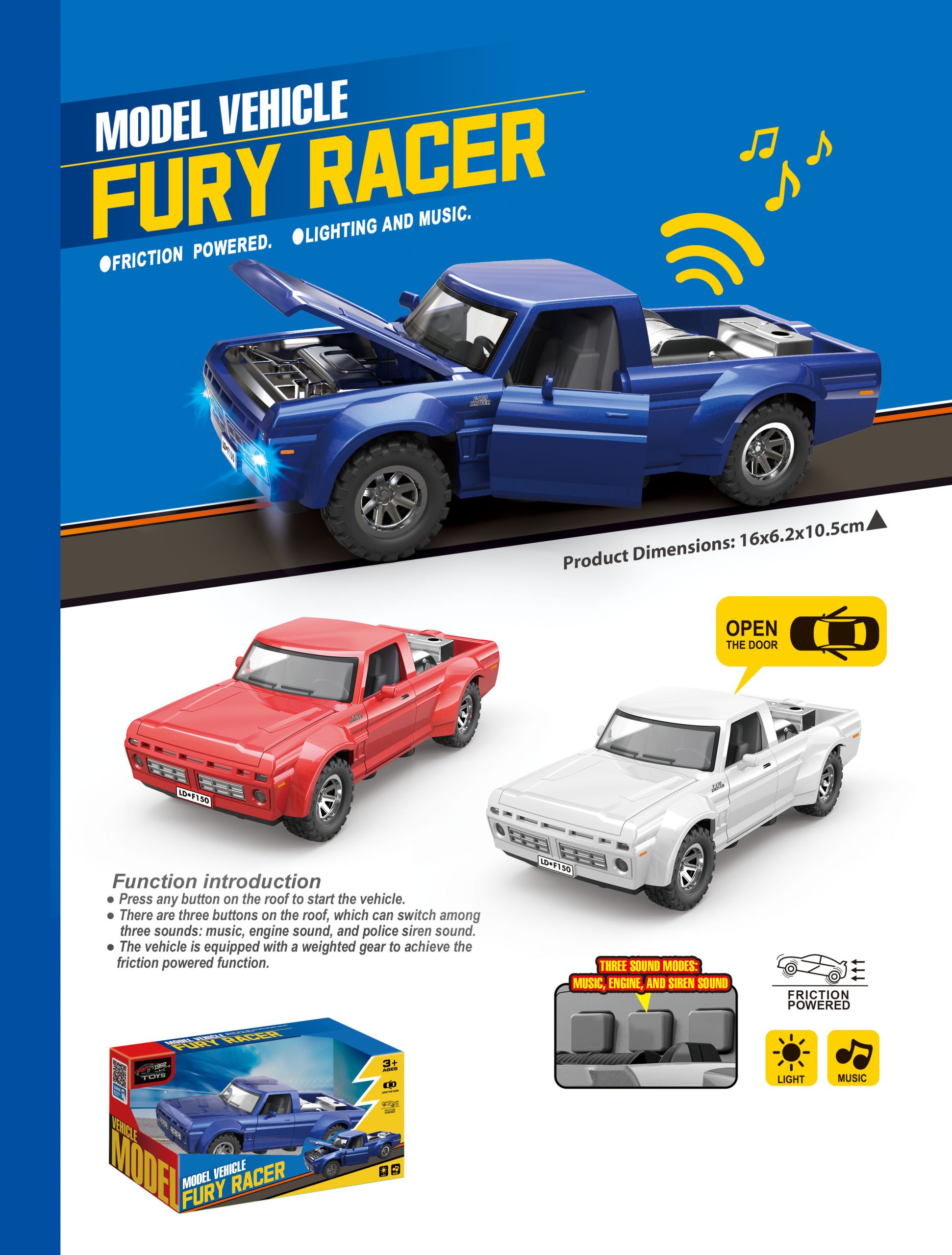Friction Powered Model Vehicles Fury Racer Collection with Lighting and Music - Perfect Toy Cars for Kids (11)