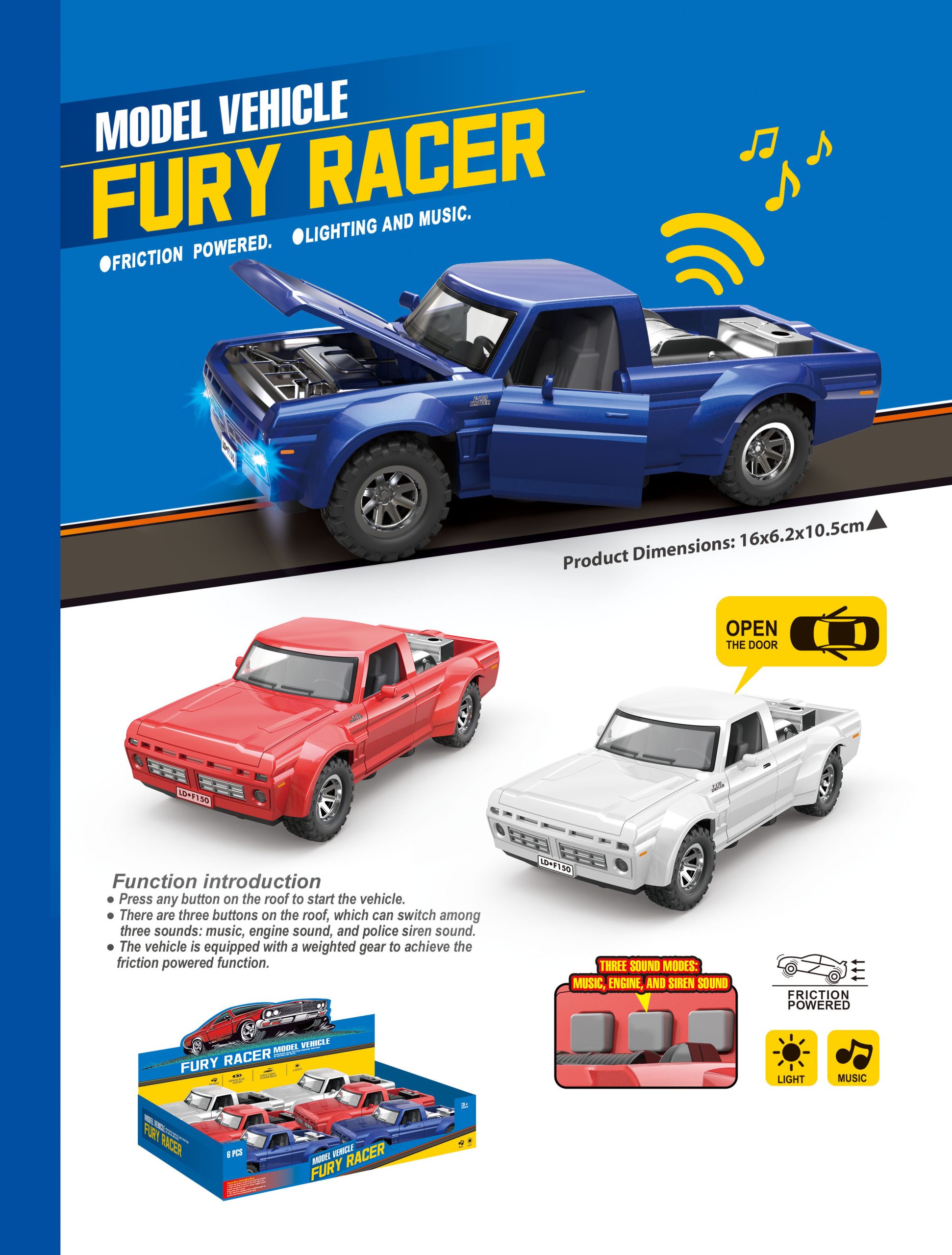 Friction Powered Model Vehicles Fury Racer Collection with Lighting and Music - Perfect Toy Cars for Kids (12)