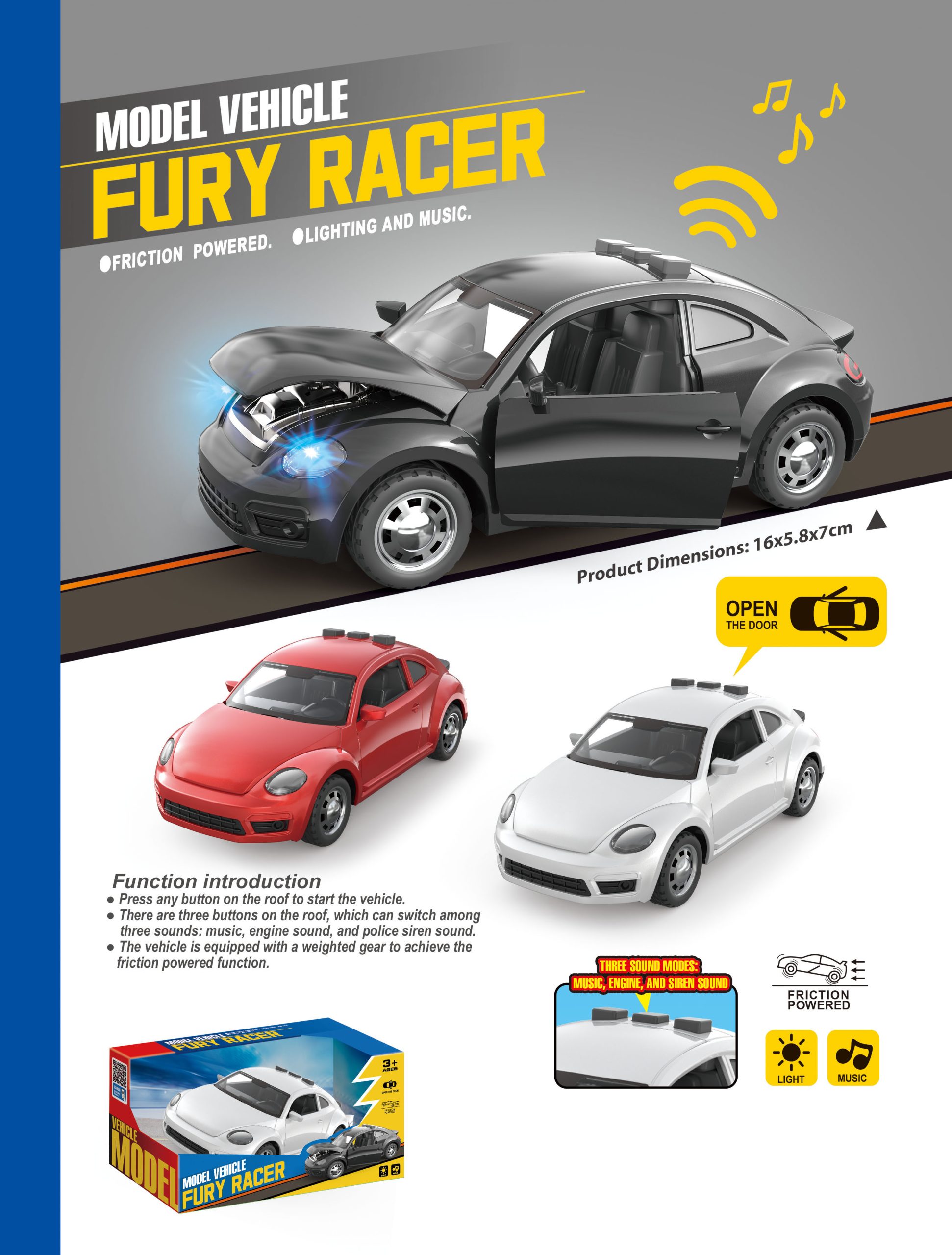 Friction Powered Model Vehicles Fury Racer Collection with Lighting and Music - Perfect Toy Cars for Kids (15)