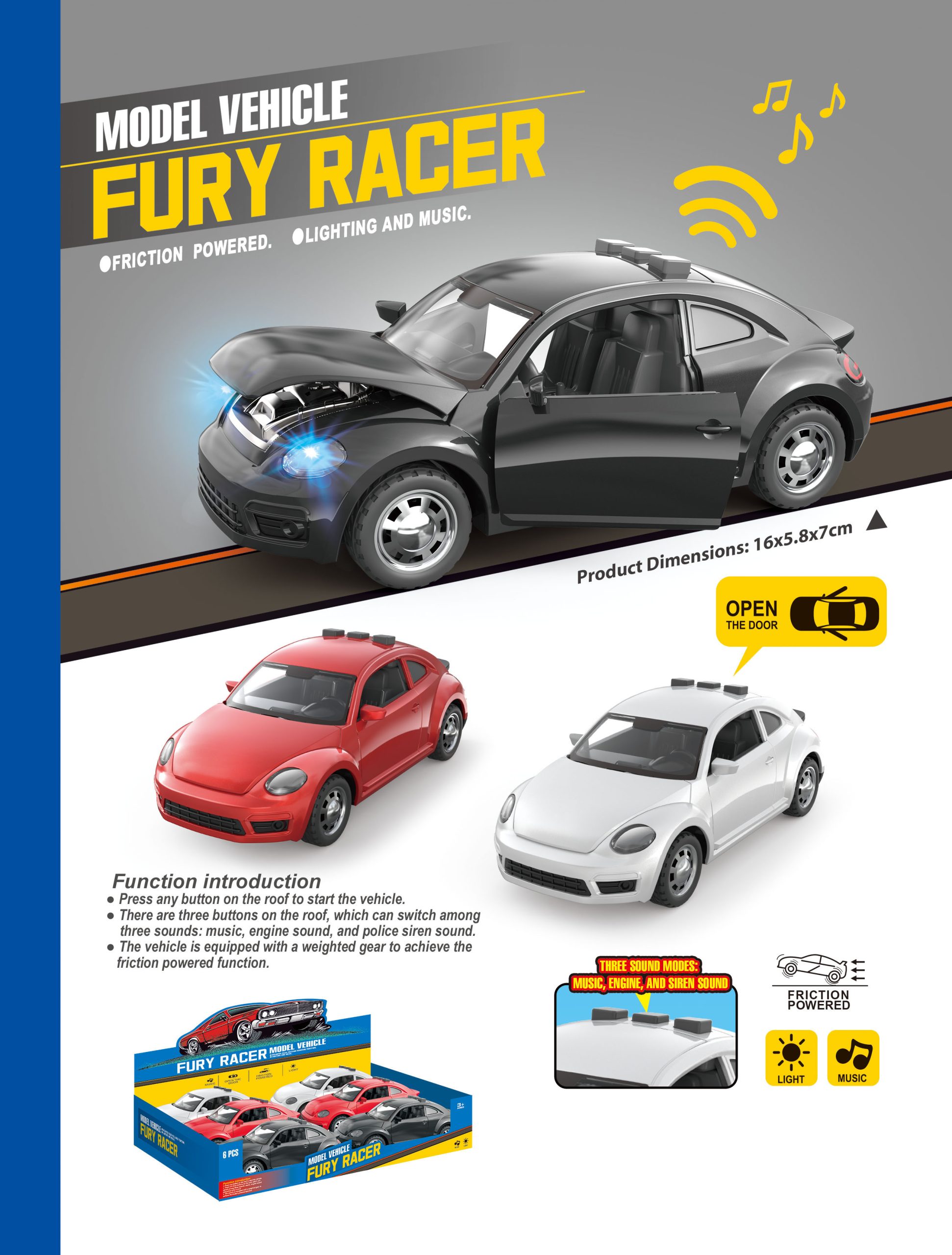 Friction Powered Model Vehicles Fury Racer Collection with Lighting and Music - Perfect Toy Cars for Kids (16)