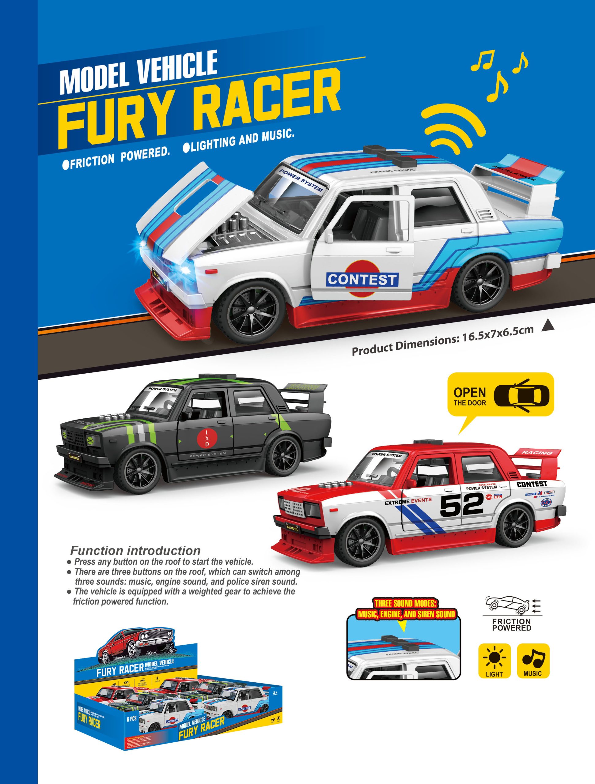 Friction Powered Model Vehicles Fury Racer Collection with Lighting and Music - Perfect Toy Cars for Kids (18)