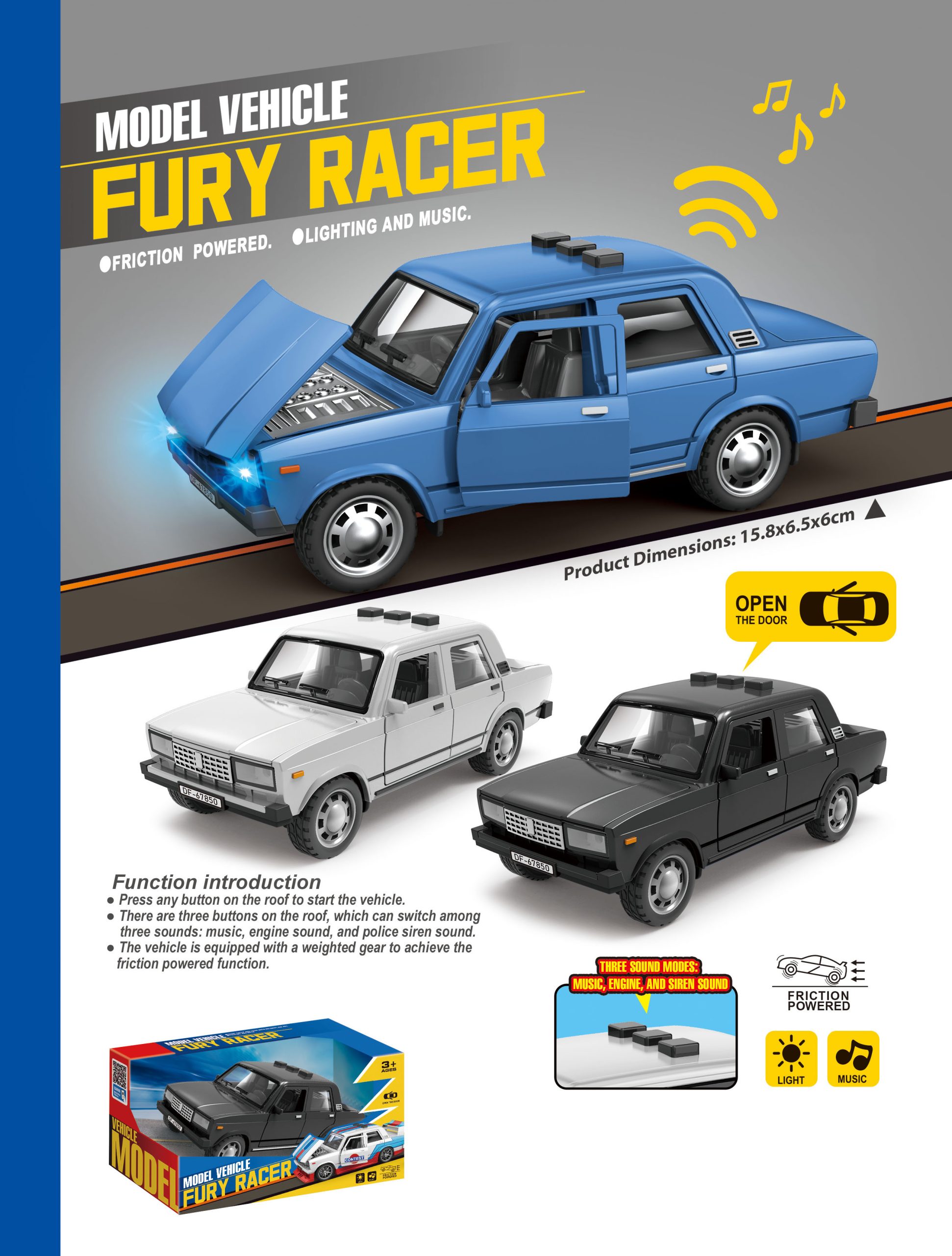 Friction Powered Model Vehicles Fury Racer Collection with Lighting and Music - Perfect Toy Cars for Kids (19)