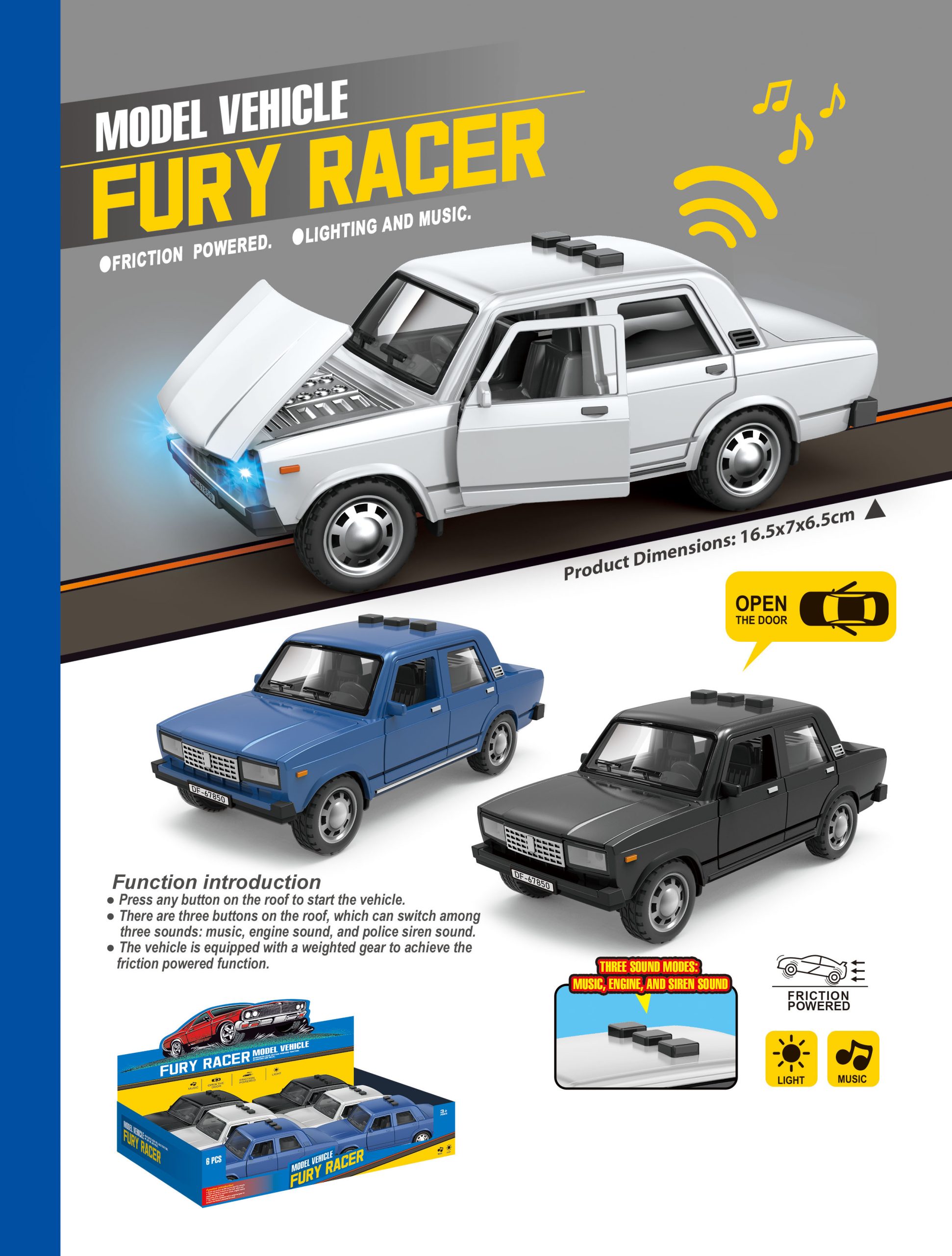 Friction Powered Model Vehicles Fury Racer Collection with Lighting and Music - Perfect Toy Cars for Kids (20)