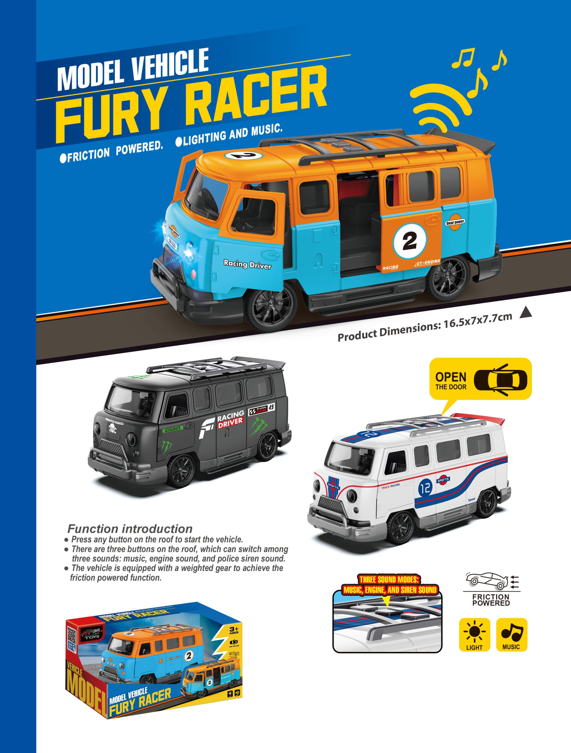 Friction Powered Model Vehicles Fury Racer Collection with Lighting and Music - Perfect Toy Cars for Kids (21)