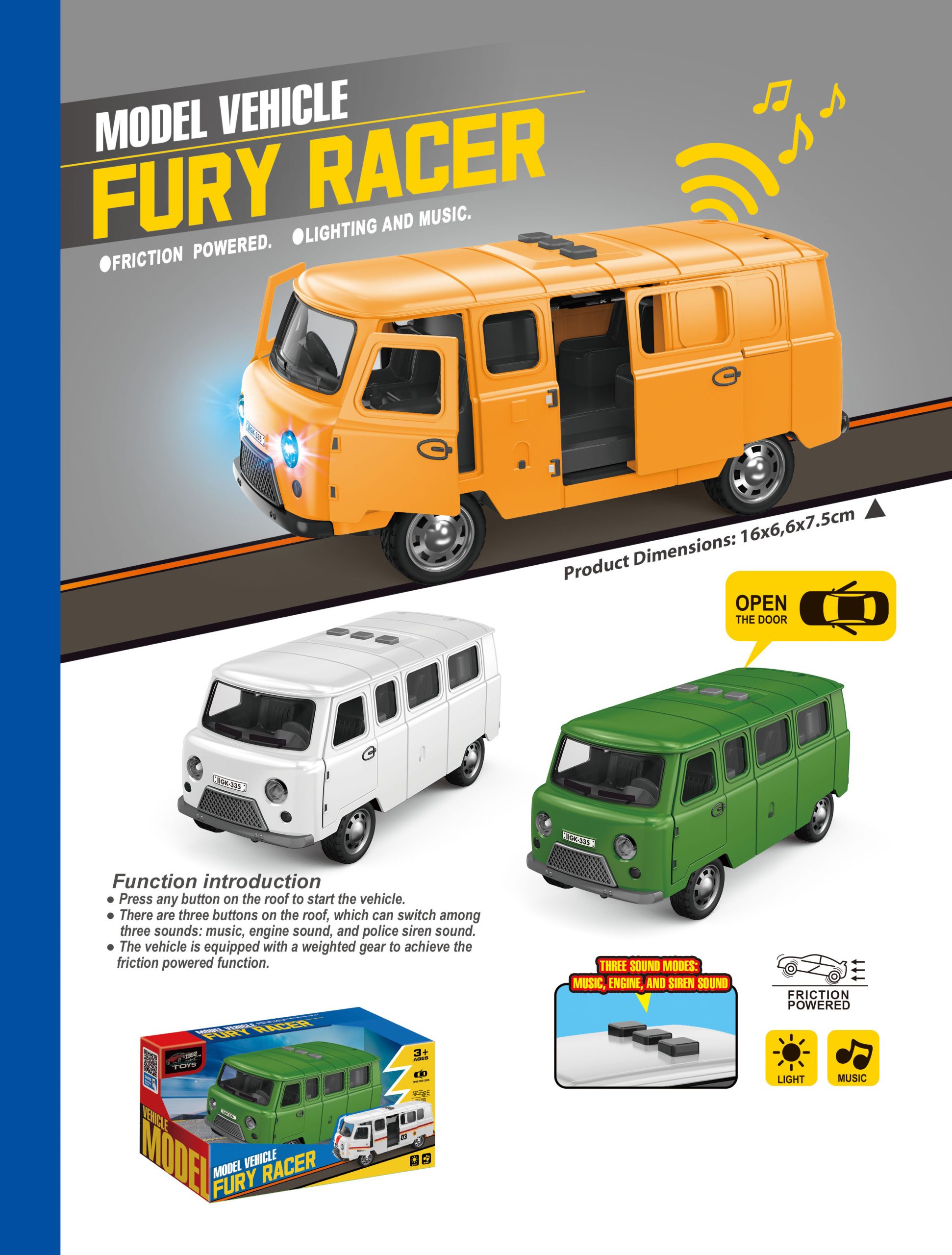 Friction Powered Model Vehicles Fury Racer Collection with Lighting and Music - Perfect Toy Cars for Kids (23)
