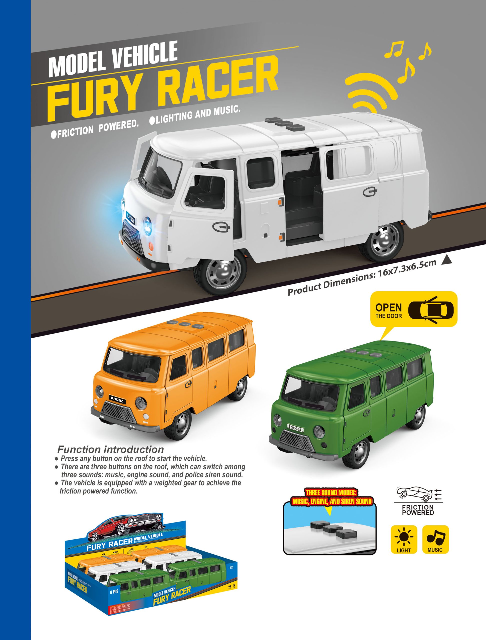 Friction Powered Model Vehicles Fury Racer Collection with Lighting and Music - Perfect Toy Cars for Kids (24)