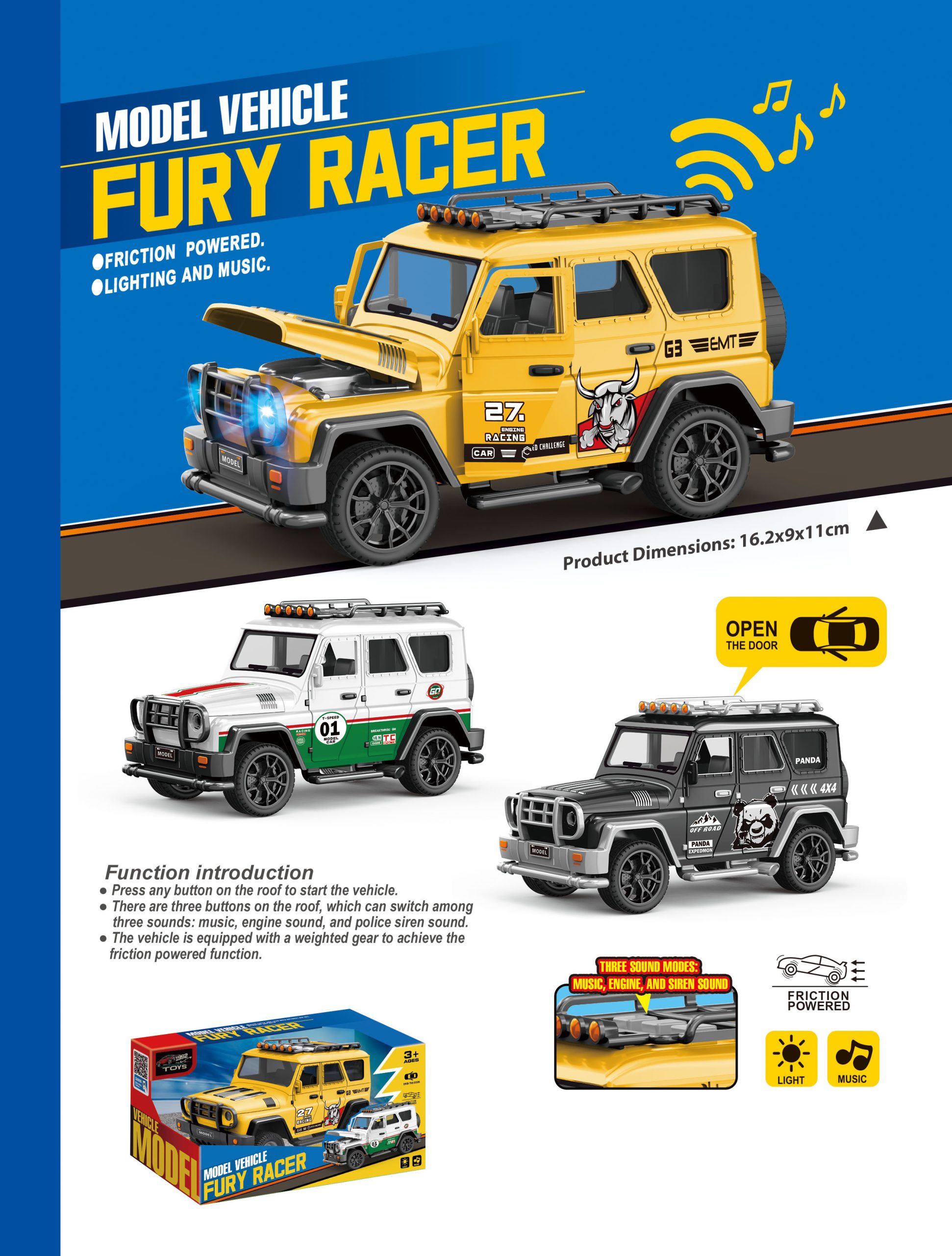 Friction Powered Model Vehicles Fury Racer Collection with Lighting and Music - Perfect Toy Cars for Kids (25)