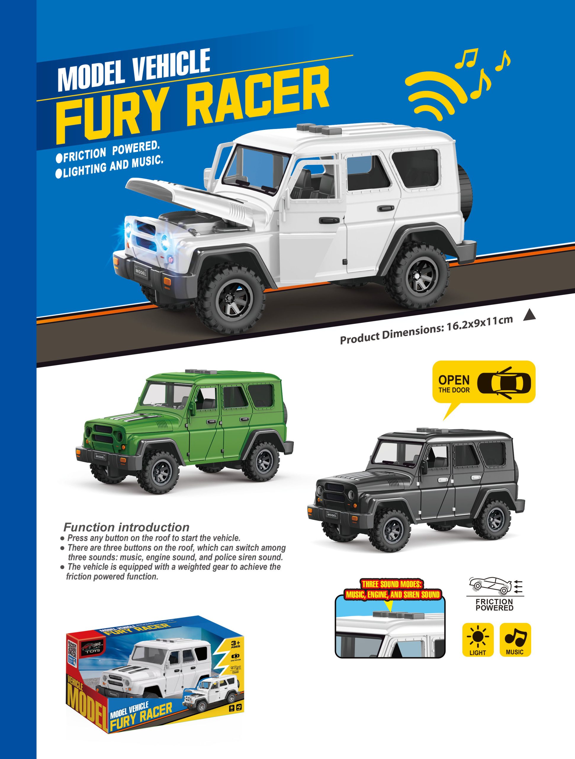 Friction Powered Model Vehicles Fury Racer Collection with Lighting and Music - Perfect Toy Cars for Kids (27)