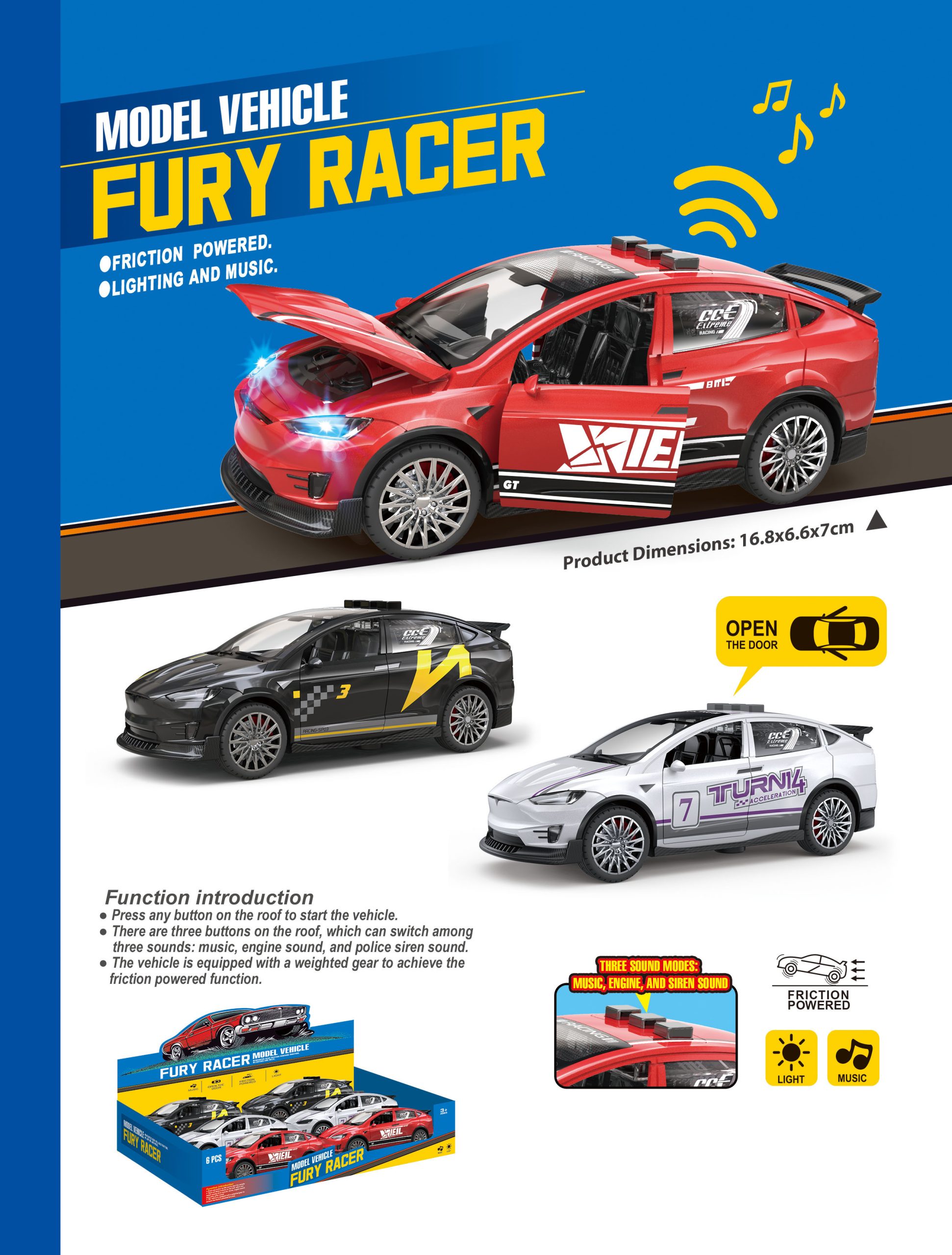 Friction Powered Model Vehicles Fury Racer Collection with Lighting and Music - Perfect Toy Cars for Kids (30)