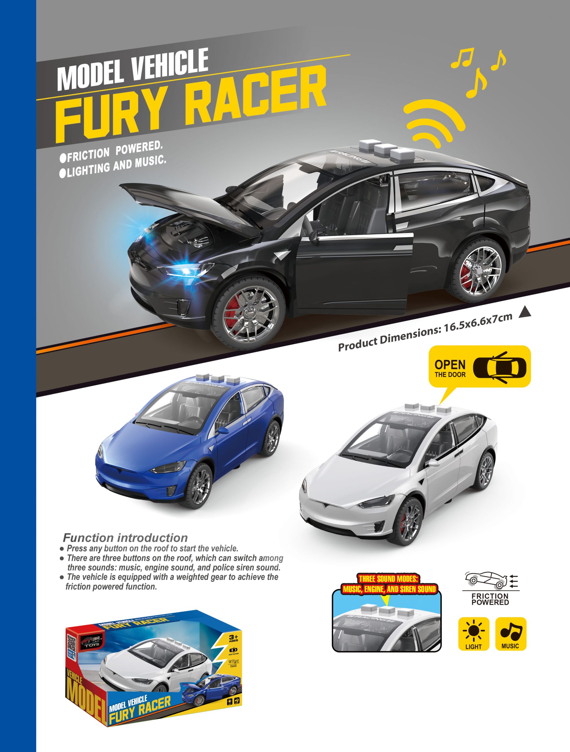 Friction Powered Model Vehicles Fury Racer Collection with Lighting and Music - Perfect Toy Cars for Kids (31)