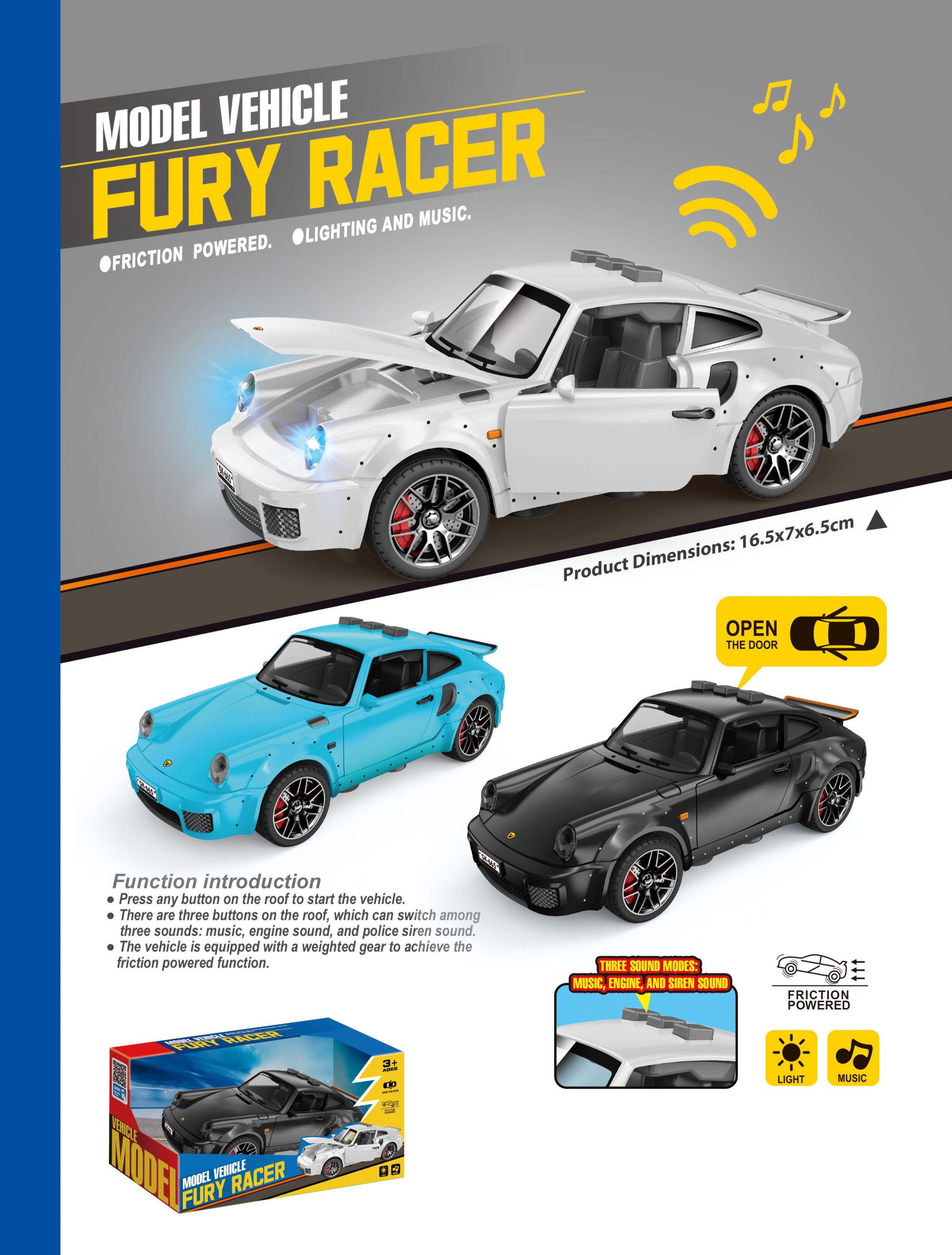 Friction Powered Model Vehicles Fury Racer Collection with Lighting and Music - Perfect Toy Cars for Kids (7)