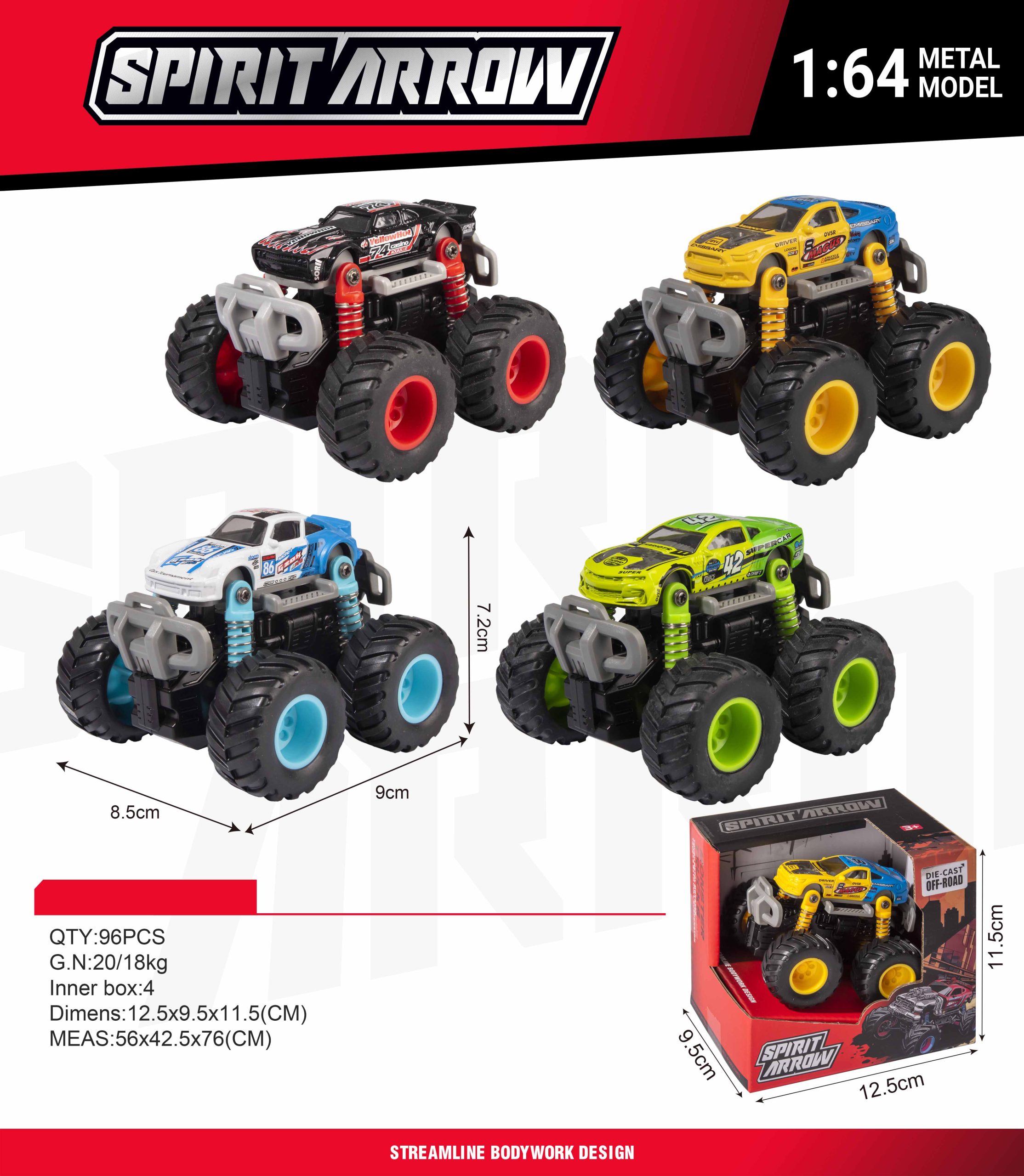 Off-Road Monster Trucks 164 Scale Diecast Metal SPIRIT ARROW Collection - 96PCS Set with Streamlined Design and Durable Construction for Kids Aged 3+ (2)